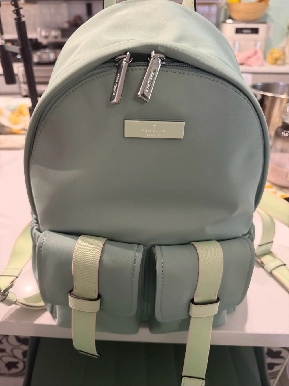 kate spade Mint Green Mini Backpack with Front Pockets